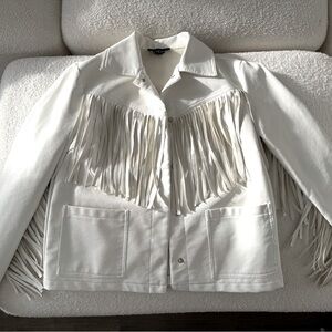 Kittenish fringe faux leather jacket